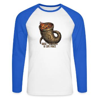 Germanic Runes Horn - Unisex Long Sleeve Baseball T-Shirt - white/royal blue - Front - Nik (191cm)