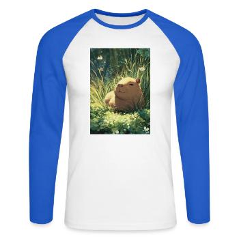 Sun hamster in the grass - Unisex Long Sleeve Baseball T-Shirt - white/royal blue - Front - Nik (191cm)