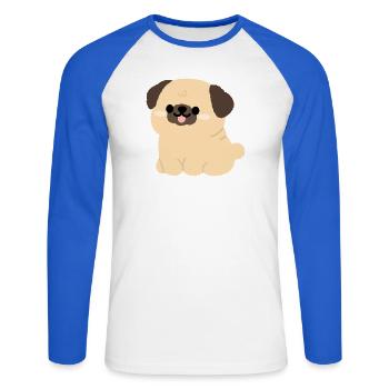 Charme peluche Carlin - T-shirt baseball manches longues Homme - blanc/bleu royal - Devant - Nik (191cm)