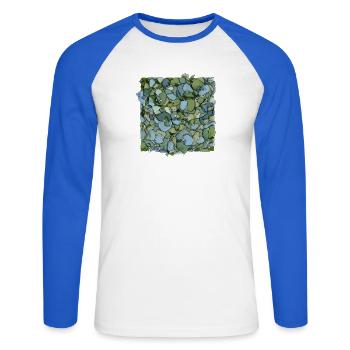 Hortensias bleus – Illustration florale moderne - T-shirt baseball manches longues Homme - blanc/bleu royal - Devant - Nik (191cm)