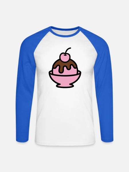 Sundae Cherry Artwork - Unisex Long Sleeve Baseball T-Shirt - white/royal blue