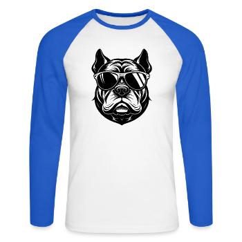 Bulldog with sunglasses - Unisex Long Sleeve Baseball T-Shirt - white/royal blue - Front - Nik (191cm)