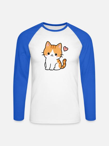 Süßes Kawaii-Kätzchen mit rosa Herz - Unisex Baseballshirt langarm - Weiß/Royalblau