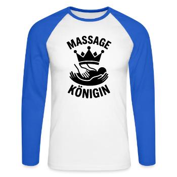 Masseurin Massage Königin - Unisex Baseballshirt langarm - Weiß/Royalblau - Vorne - Nik (191cm)