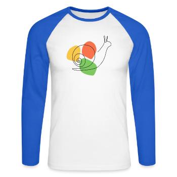 Abstract interpretation of the garden snail - Unisex Long Sleeve Baseball T-Shirt - white/royal blue - Front - Nik (191cm)