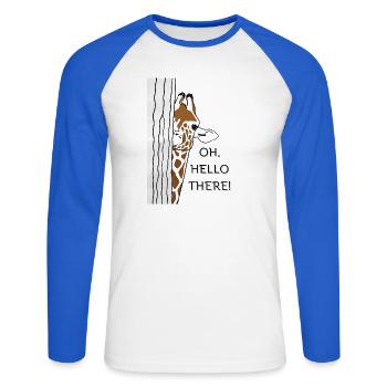 OH, BONJOUR Girafe - T-shirt baseball manches longues Homme - blanc/bleu royal - Devant - Nik (191cm)