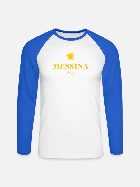 Messina, Sizilien, Sonnenemblem - Unisex Baseballshirt langarm - Weiß/Royalblau
