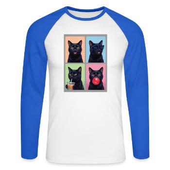 Cats Bombay Cat - T-shirt baseball manches longues Homme - blanc/bleu royal - Devant - Nik (191cm)