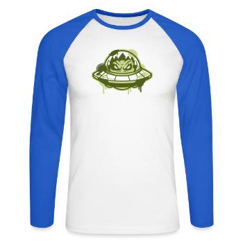 Logo graffiti d’OVNI extraterrestre - T-shirt baseball manches longues Homme - blanc/bleu royal - Devant - Nik (191cm)