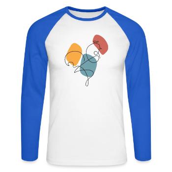 Coq linéaire avec fond coloré - T-shirt baseball manches longues Homme - blanc/bleu royal - Devant - Nik (191cm)