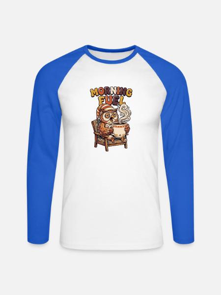 Müde Eule mit Kaffee - Unisex Baseballshirt langarm - Weiß/Royalblau