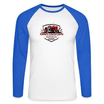 Eddie's Tractor Parts Logo - Unisex Long Sleeve Baseball T-Shirt - white/royal blue - Front - Nik (191cm)