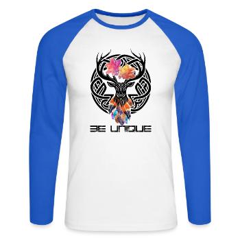 Hibiscus Tropical Spirit Kaleidoscope - Unisex Long Sleeve Baseball T-Shirt - white/royal blue - Front - Nik (191cm)