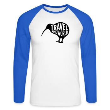 Kiwi Vogel Travel The World – Drôle de voyage - T-shirt baseball manches longues Homme - blanc/bleu royal - Devant - Nik (191cm)