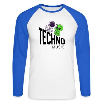 Cosmic Buddy: Astronaut & Alien - Unisex Baseballshirt langarm - Weiß/Royalblau - Vorne - Nik (191cm)