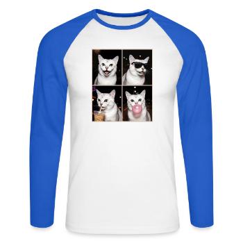 Chats Burmilla Chat - T-shirt baseball manches longues Homme - blanc/bleu royal - Devant - Nik (191cm)