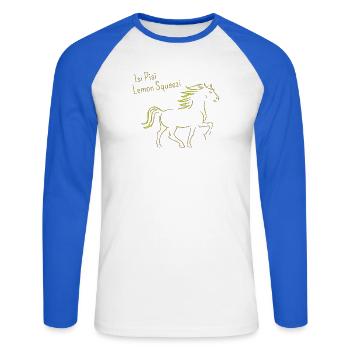 Isi Pisi Lemon Squeezi - Lemon - by Maison Bichon - Unisex Long Sleeve Baseball T-Shirt - white/royal blue - Front - Nik (191cm)