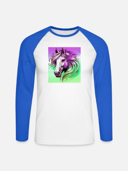 Pferd - Unisex Baseballshirt langarm - Weiß/Royalblau