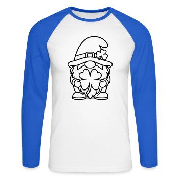 Nain mignon au trèfle porte-bonheur - T-shirt baseball manches longues Homme - blanc/bleu royal - Devant - Nik (191cm)