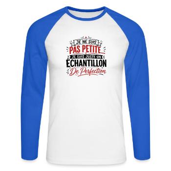 Femme humour, perfection, cadeau fête des mères - T-shirt baseball manches longues Homme - blanc/bleu royal - Devant - Nik (191cm)