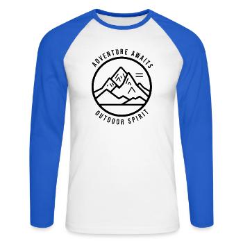 Adventure Awaits Black Outdoor - Unisex Baseballshirt langarm - Weiß/Royalblau - Vorne - Nik (191cm)