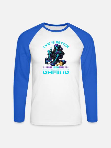 Skeleton Gamer Gaming Halloween - Unisex Baseballshirt langarm - Weiß/Royalblau