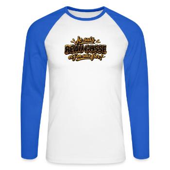 Je suis beau gosse - T-shirt baseball manches longues Homme - blanc/bleu royal - Devant - Nik (191cm)