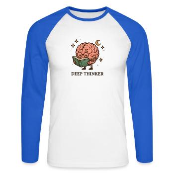 Deep thinker brain while reading - Unisex Long Sleeve Baseball T-Shirt - white/royal blue - Front - Nik (191cm)