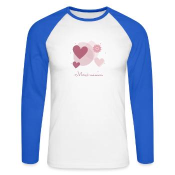 MAMAN. FÊTE DES MÈRES. COEUR. FÊTE. MERCI - T-shirt baseball manches longues Homme - blanc/bleu royal - Devant - Nik (191cm)