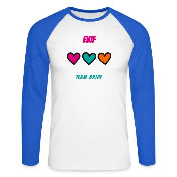 EVJF. MARIEE. TEAM. TEAM MARIEE. FUTURE MARIEE - T-shirt baseball manches longues Homme - blanc/bleu royal - Devant - Nik (191cm)