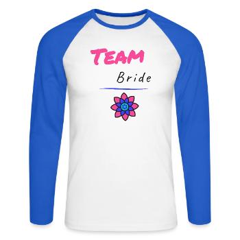EVJF. MARIEE. TEAM. TEAM MARIEE. FUTURE MARIEE - T-shirt baseball manches longues Homme - blanc/bleu royal - Devant - Nik (191cm)