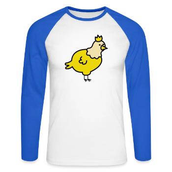 Dessin animé du Poussin Royal - T-shirt baseball manches longues Homme - blanc/bleu royal - Devant - Nik (191cm)