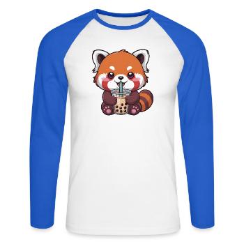 Le panda rouge de Kawaii buvant du bubble tea - T-shirt baseball manches longues Homme - blanc/bleu royal - Devant - Nik (191cm)