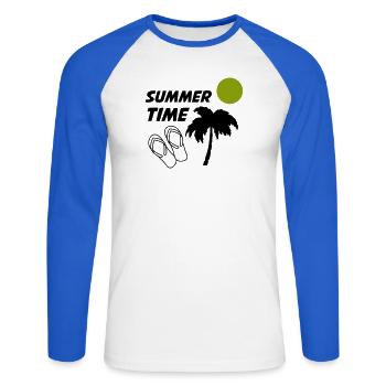 Été - T-shirt baseball manches longues Homme - blanc/bleu royal - Devant - Nik (191cm)