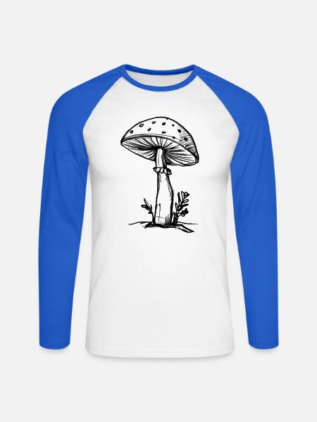 Pilz - Illustration - Unisex Baseballshirt langarm - Weiß/Royalblau