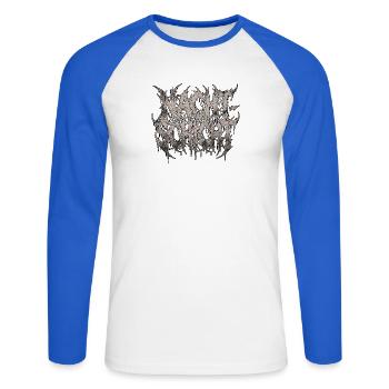 Heavy Metal Night Shift - T-shirt baseball manches longues Homme - blanc/bleu royal - Devant - Nik (191cm)