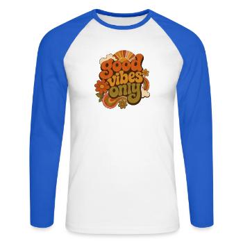 Vibes - T-shirt baseball manches longues Homme - blanc/bleu royal - Devant - Nik (191cm)