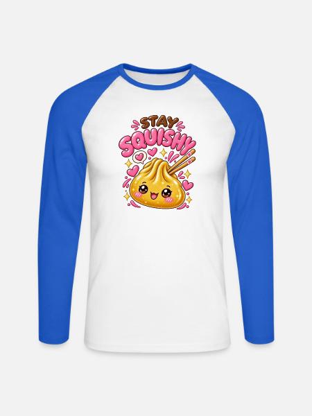 Stay Squishy! – Goldenes Kawaii Dumpling - Unisex Baseballshirt langarm - Weiß/Royalblau