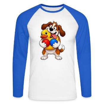 Surcharge excitée de jouets qui couinent du chien - T-shirt baseball manches longues Homme - blanc/bleu royal - Devant - Nik (191cm)