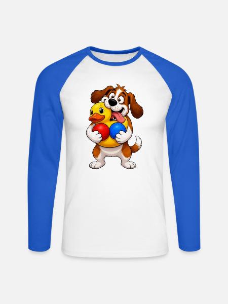 Aufgeregtes Hundequietschen-Spielzeug-Überload - Unisex Baseballshirt langarm - Weiß/Royalblau