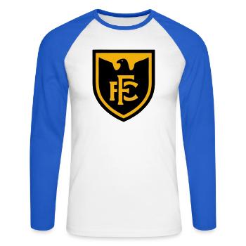 Adler FC Fussball Wappen Logo - Unisex Baseballshirt langarm - Weiß/Royalblau - Vorne - Nik (191cm)