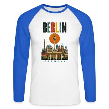 Berlin, Allemagne, silhouette rétro de ville - T-shirt baseball manches longues Homme - blanc/bleu royal - Devant - Nik (191cm)