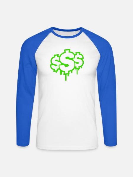 Neon Graffiti Dollarzeichen Tropfen - Unisex Baseballshirt langarm - Weiß/Royalblau