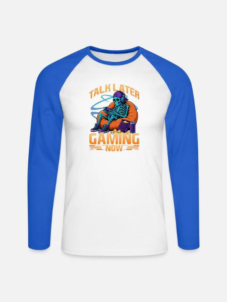 Skeleton Gamer Gaming Halloween - Unisex Baseballshirt langarm - Weiß/Royalblau