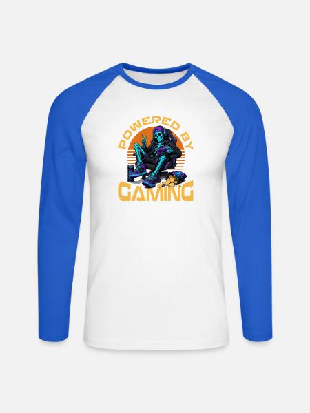 Skeleton Gamer Gaming Halloween - Unisex Baseballshirt langarm - Weiß/Royalblau