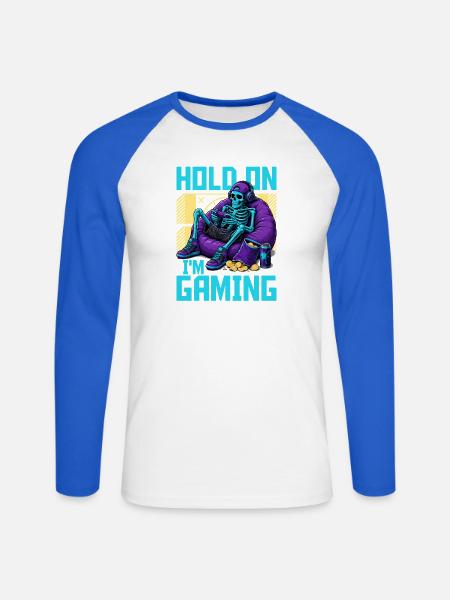 Skeleton Gamer Gaming Halloween - Unisex Baseballshirt langarm - Weiß/Royalblau