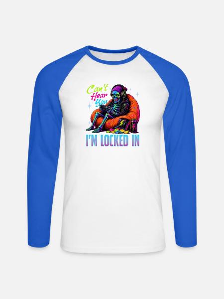 Skeleton Gamer Gaming Halloween - Unisex Baseballshirt langarm - Weiß/Royalblau