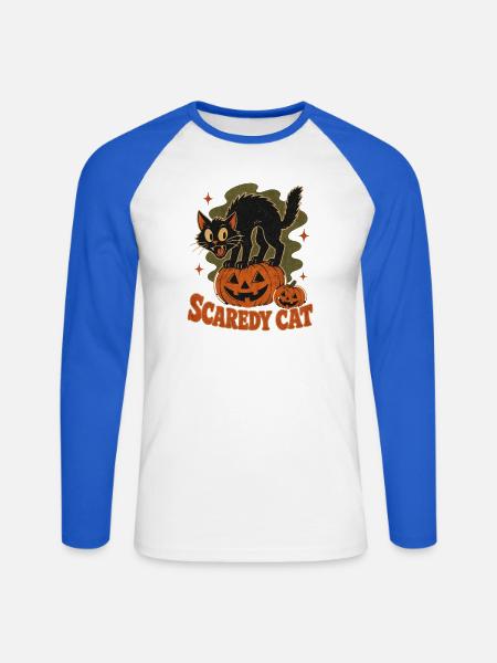 Angsthase am Kürbis-Halloween - Unisex Baseballshirt langarm - Weiß/Royalblau
