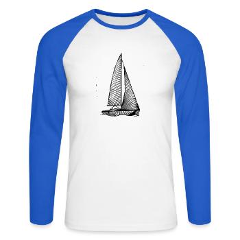 Croquis de voilier - T-shirt baseball manches longues Homme - blanc/bleu royal - Devant - Nik (191cm)