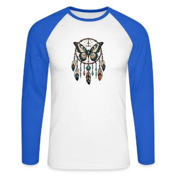 Attrape-rêves papillon - T-shirt baseball manches longues Homme - blanc/bleu royal - Devant - Nik (191cm)